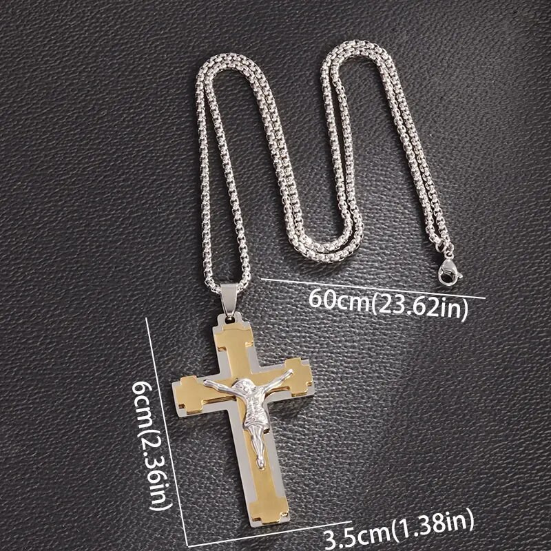 Klasikinis krikščioniškas Biblijos Runos kryžiaus pakabukas vyrams Moterų nerūdijančio plieno karoliai Jėzaus amuletas Religiniai papuošalai Dovanos