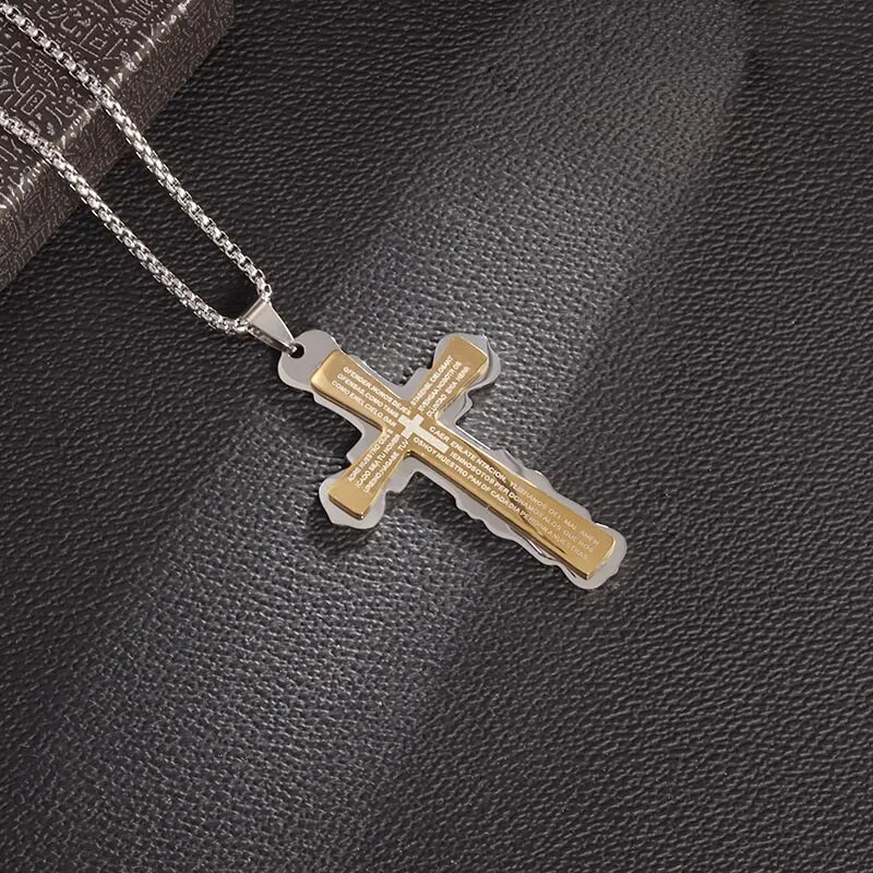 Klasikinis krikščioniškas Biblijos Runos kryžiaus pakabukas vyrams Moterų nerūdijančio plieno karoliai Jėzaus amuletas Religiniai papuošalai Dovanos