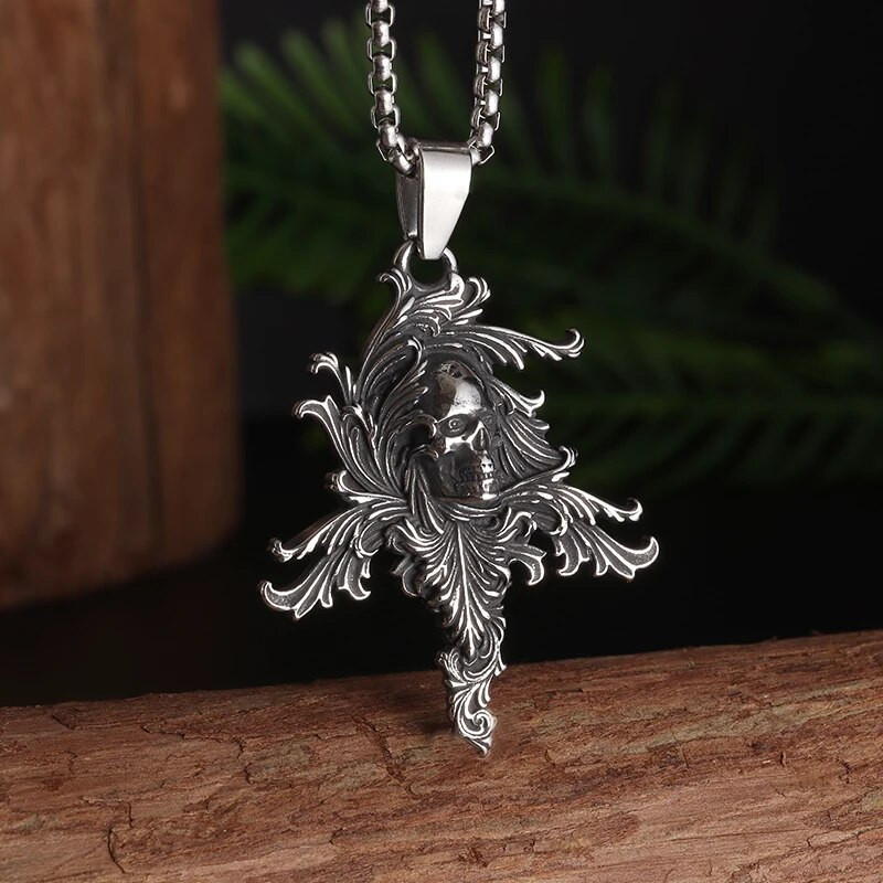 Vintažinės gotikinės gyvenimo gėlės kaukolės pakabukas karoliai vyrams moterims, hiphopo roko vakarėlis, pankroko papuošalai, dovanos