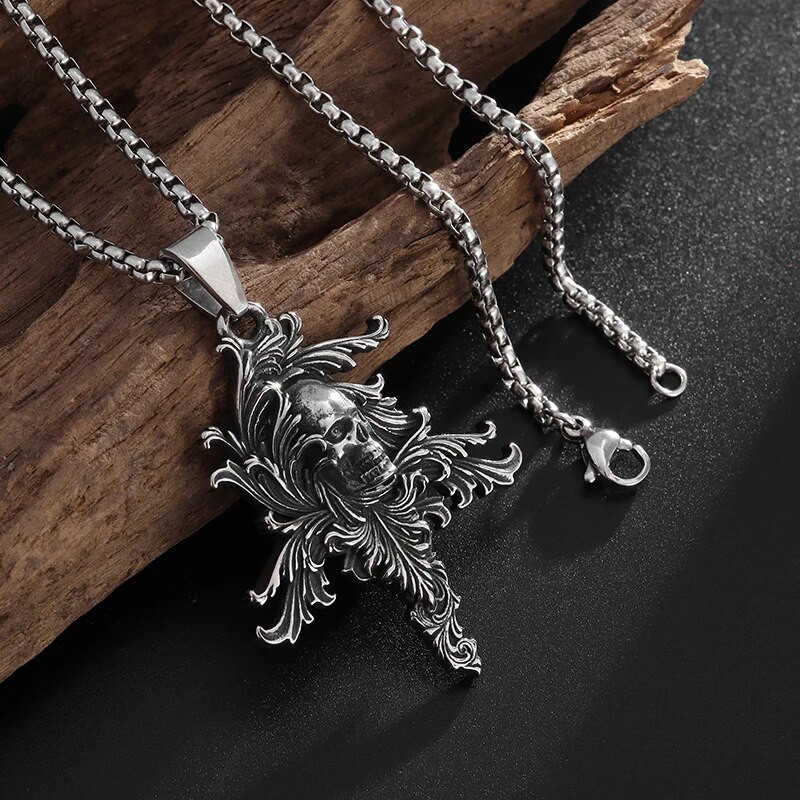 Vintažinės gotikinės gyvenimo gėlės kaukolės pakabukas karoliai vyrams moterims, hiphopo roko vakarėlis, pankroko papuošalai, dovanos