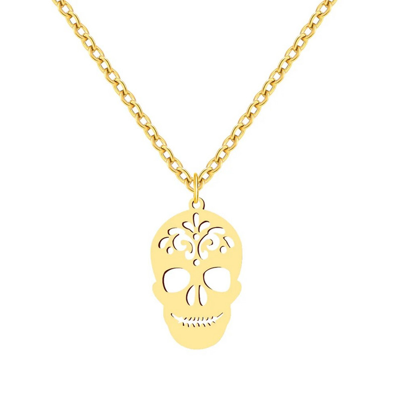 Κολιέ από ανοξείδωτο ατσάλι Vintage γοτθικό κρεμαστό κρανίο κολιέ με αλυσίδα μόδας κολιέ για γυναίκες Halloween Jewelry Party Δώρα για άνδρες