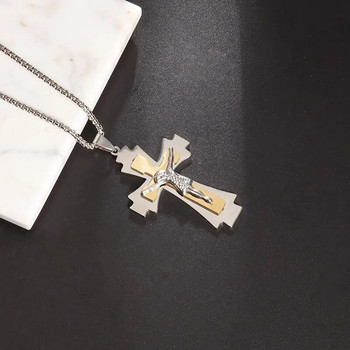 Колие с висулка с християнски кръст на Исус за мъже и жени Класически религиозни молитвени амулети Бижута от неръждаема стомана Подаръци