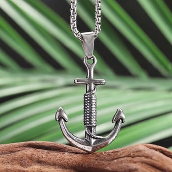 Vintage Viking Caribbean Pirates Anchor Cross κολιέ για άνδρες Statement Hip Hop Κρεμαστό κόσμημα από ανοξείδωτο ατσάλι Ναυτικό κόσμημα άγκυρας