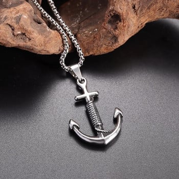 Vintage Viking Caribbean Pirates Anchor Cross κολιέ για άνδρες Statement Hip Hop Κρεμαστό κόσμημα από ανοξείδωτο ατσάλι Ναυτικό κόσμημα άγκυρας