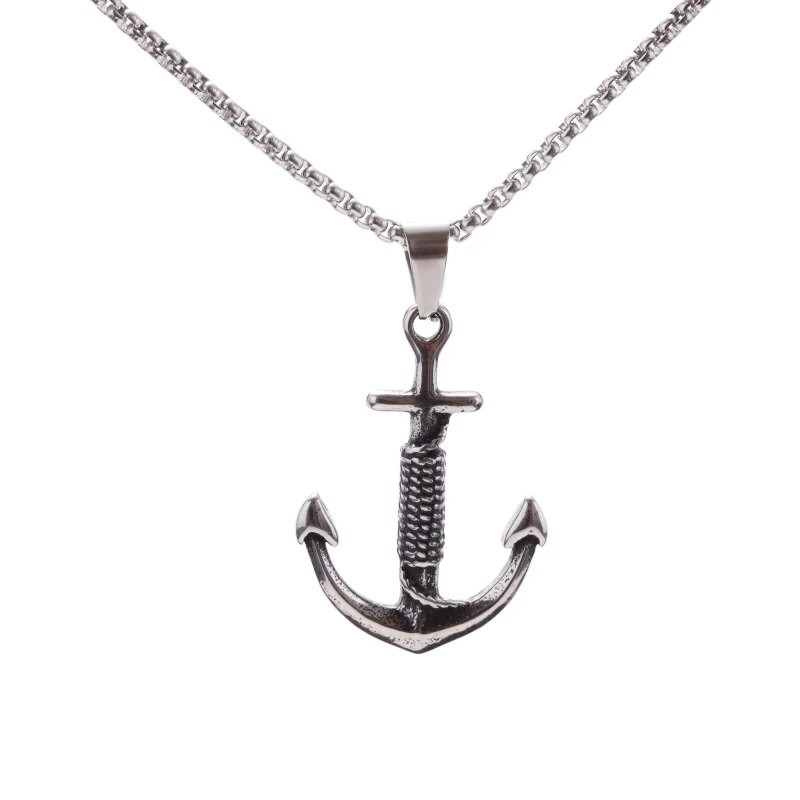 Vintažiniai vikingų Karibų piratų karoliai su ankariniu kryžiumi vyrams Statement Hip Hop nerūdijančio plieno pakabukas jūrų inkaro papuošalai