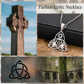 Κολιέ Vnox από ανοξείδωτο ατσάλι Triple Moon Goddess για άνδρες Γυναικεία, κοσμήματα Wiccan Celtic Knot μενταγιόν