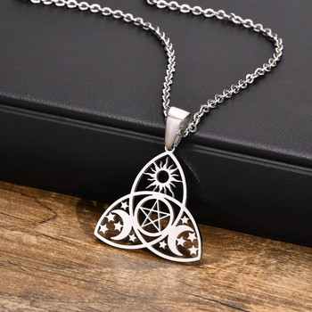 Κολιέ Vnox από ανοξείδωτο ατσάλι Triple Moon Goddess για άνδρες Γυναικεία, κοσμήματα Wiccan Celtic Knot μενταγιόν