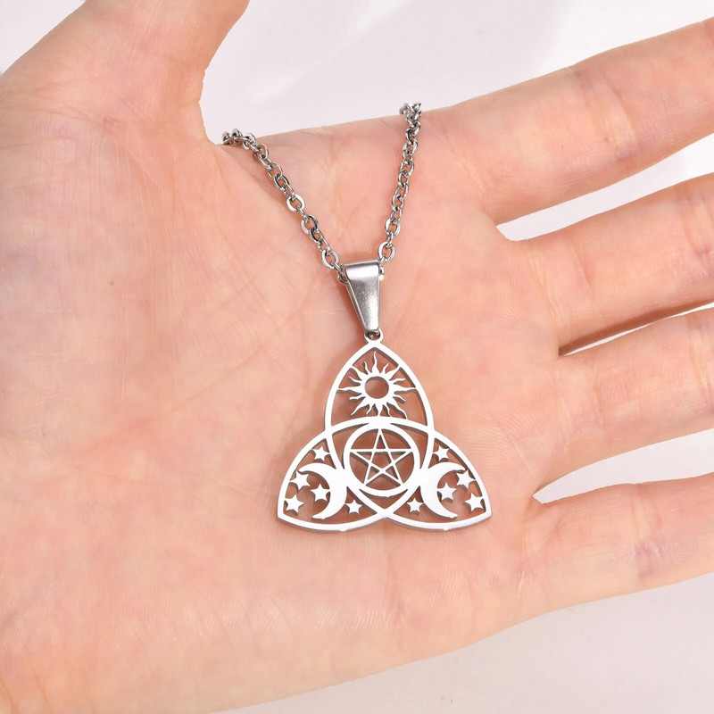 „Vnox“ nerūdijančio plieno trigubi mėnulio deivės karoliai vyrams, moterys, „Wiccan“ keltų mazgų pakabukai