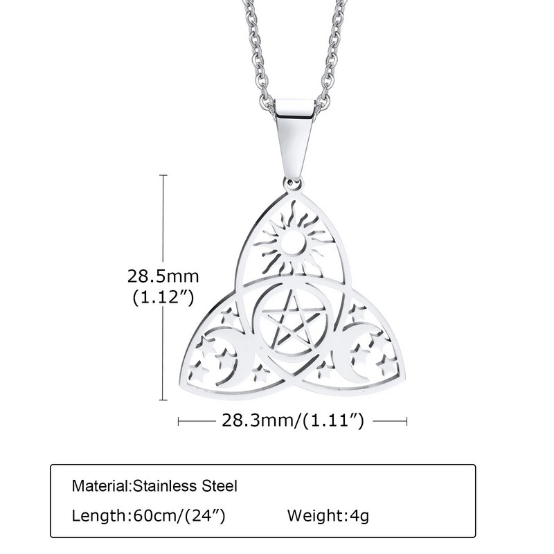 „Vnox“ nerūdijančio plieno trigubi mėnulio deivės karoliai vyrams, moterys, „Wiccan“ keltų mazgų pakabukai