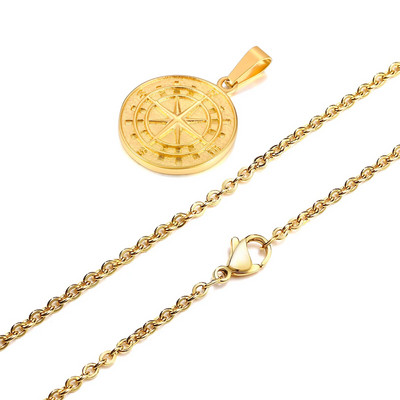 Vnox stilingi nerūdijančio plieno kompaso karoliai vyrams, retro apvalios monetos pakabukas, rokpanko vyriški papuošalai apykakle