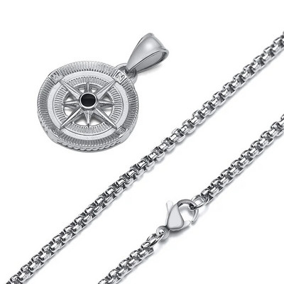 Vnox stilingi nerūdijančio plieno kompaso karoliai vyrams, retro apvalios monetos pakabukas, rokpanko vyriški papuošalai apykakle