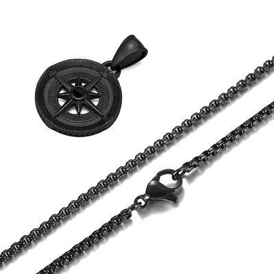 Vnox stilingi nerūdijančio plieno kompaso karoliai vyrams, retro apvalios monetos pakabukas, rokpanko vyriški papuošalai apykakle