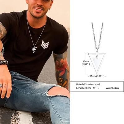 Trokutna muška ogrlica, muška ogrlica s geometrijskim privjeskom, muška ogrlica od nehrđajućeg čelika, muški nakit