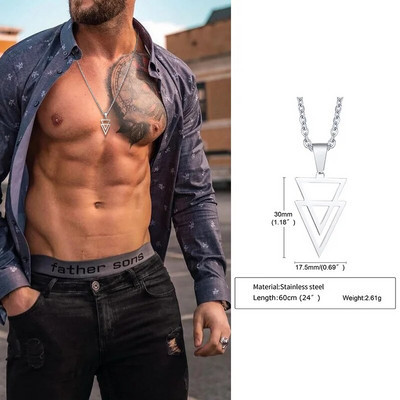 Trokutna muška ogrlica, muška ogrlica s geometrijskim privjeskom, muška ogrlica od nehrđajućeg čelika, muški nakit