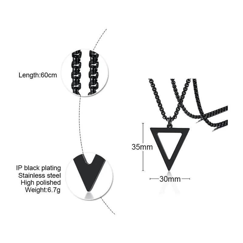 Trokutna muška ogrlica, muška ogrlica s geometrijskim privjeskom, muška ogrlica od nehrđajućeg čelika, muški nakit