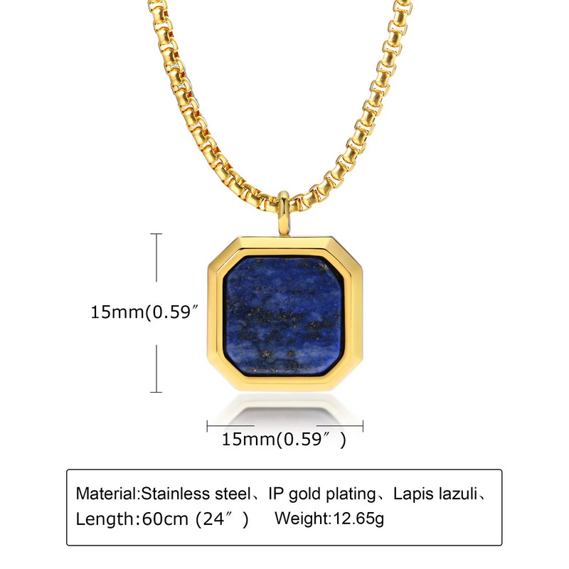 Βασιλικό τετράγωνο ανδρικό κολιέ, μενταγιόν από πέτρα Tiger's Eye, μενταγιόν από πέτρα Lapis Lazuli. Κολιέ από ρωμαϊκό μενταγιόν από ανοξείδωτο ατσάλι