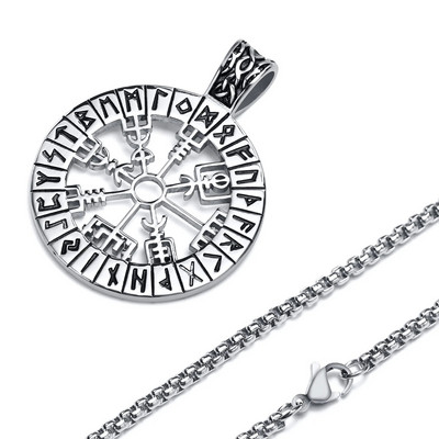 Κολιέ Vnox Viking Compass για άνδρες, Κοίλο μενταγιόν ιστιοπλοΐας από ανοξείδωτο ατσάλι με αλυσίδα κουτιού, φυλαχτό ρούνων Nordic Vegvisir