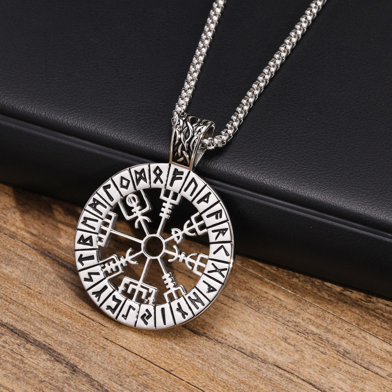 Κολιέ Vnox Viking Compass για άνδρες, Κοίλο μενταγιόν ιστιοπλοΐας από ανοξείδωτο ατσάλι με αλυσίδα κουτιού, φυλαχτό ρούνων Nordic Vegvisir