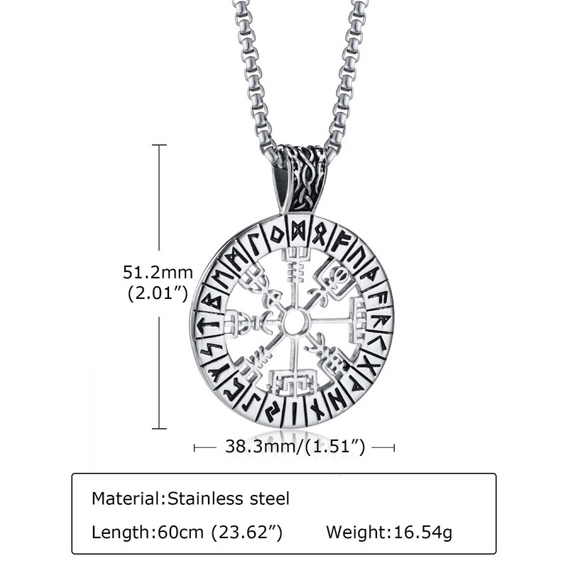 Κολιέ Vnox Viking Compass για άνδρες, Κοίλο μενταγιόν ιστιοπλοΐας από ανοξείδωτο ατσάλι με αλυσίδα κουτιού, φυλαχτό ρούνων Nordic Vegvisir