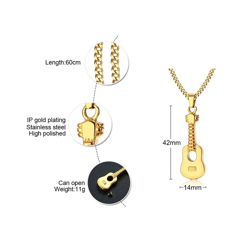 Vnox meeste kitarri stiilis tuhastamiskaelakeed mälestuskingitused ehted roostevabast terasest muusikasõbra suveniir võib olla avatud