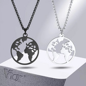 Ogrlice s kartom svijeta Vnox, crni privjesak s novčićima od nehrđajućeg čelika, putnički ovratnik, uniseks muškarci i žene nakit