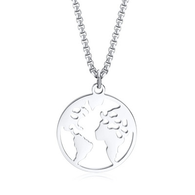 Ogrlice s kartom svijeta Vnox, crni privjesak s novčićima od nehrđajućeg čelika, putnički ovratnik, uniseks muškarci i žene nakit