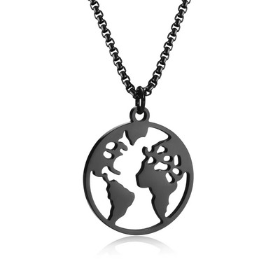 Ogrlice s kartom svijeta Vnox, crni privjesak s novčićima od nehrđajućeg čelika, putnički ovratnik, uniseks muškarci i žene nakit