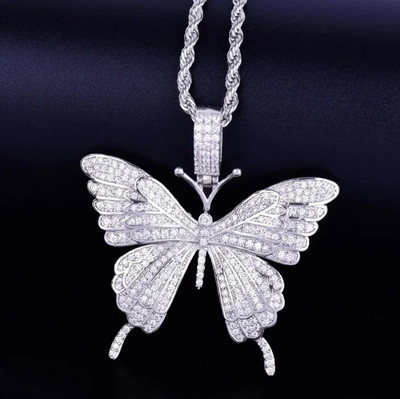 Hiphopo nuožmaus ryklio inkrustuota cirkonio pakabukas, vyriška žavesio tendencija karoliai Šaunūs repo roko vakarėlio papuošalai gimtadienio dovanos