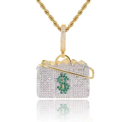 Hiphopo nuožmaus ryklio inkrustuota cirkonio pakabukas, vyriška žavesio tendencija karoliai Šaunūs repo roko vakarėlio papuošalai gimtadienio dovanos