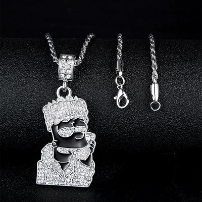 Hiphopo nuožmaus ryklio inkrustuota cirkonio pakabukas, vyriška žavesio tendencija karoliai Šaunūs repo roko vakarėlio papuošalai gimtadienio dovanos