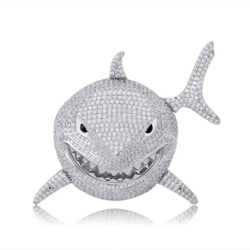 Hiphopo nuožmaus ryklio inkrustuota cirkonio pakabukas, vyriška žavesio tendencija karoliai Šaunūs repo roko vakarėlio papuošalai gimtadienio dovanos