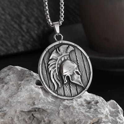 Μόδα Greek Spartan Warrior Shield Κράνος Odyssey Heroes Κολιέ από ανοξείδωτο ατσάλι Κρεμαστό Ανδρικά Γυναικεία Vintage κοσμήματα