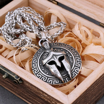 Colier cu masca de războinic spartan nordic de epocă, colier cu pandantiv punk viking pentru bărbați, farmec de modă, cadou de bijuterii din oțel inoxidabil