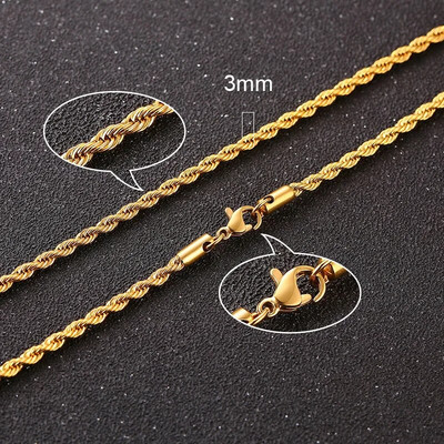 Vnox 3/5/7mm Colier cu lanț cubanez pentru bărbați, frânghie răsucită din oțel inoxidabil Figaro Rolo Box Link Chokers, guler clasic simplu
