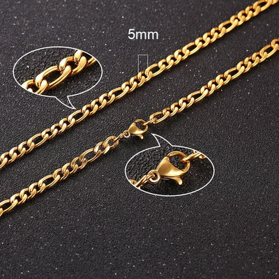 Vnox 3/5/7mm Colier cu lanț cubanez pentru bărbați, frânghie răsucită din oțel inoxidabil Figaro Rolo Box Link Chokers, guler clasic simplu