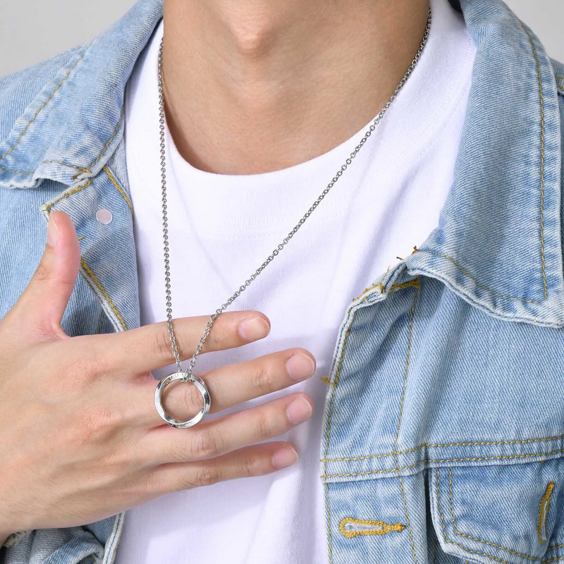 Ανδρικά κολιέ Norse Viking, Never Fade Silver Χρώμα από ανοξείδωτο ατσάλι Mobius Στρογγυλό κρεμαστό κολάρο Ανδρικό κόσμημα δώρου