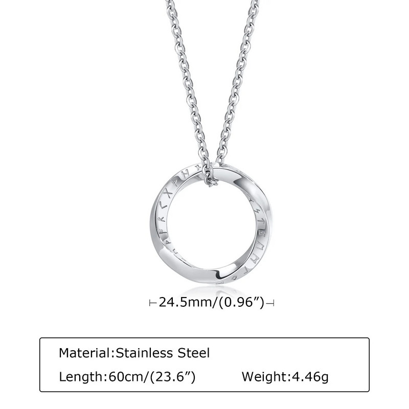 Ανδρικά κολιέ Norse Viking, Never Fade Silver Χρώμα από ανοξείδωτο ατσάλι Mobius Στρογγυλό κρεμαστό κολάρο Ανδρικό κόσμημα δώρου