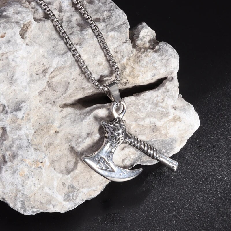 Colier cu amulete vikinge de epocă, pandantiv cu topor din mitologia nordică pentru bărbați, din oțel inoxidabil, cadou de bijuterii cu amuletă nordică