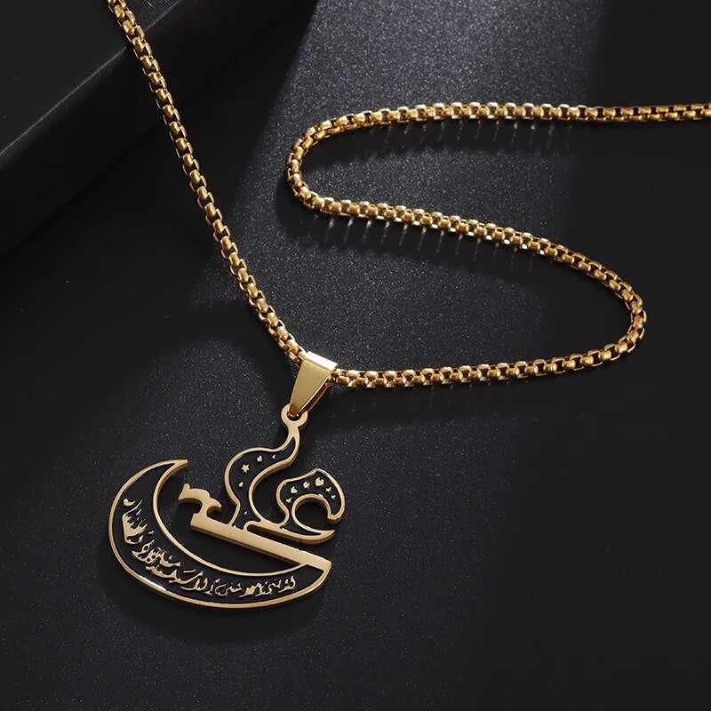 Klasikinis imamas Ali kardas musulmonų islamo nerūdijančio plieno karoliai vyrams, moteriški papuošalai Alacho arabų kalba, liepsnos pakabukas, dovana