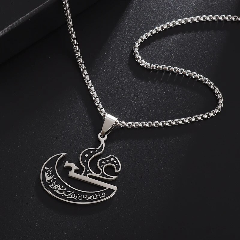 Klasikinis imamas Ali kardas musulmonų islamo nerūdijančio plieno karoliai vyrams, moteriški papuošalai Alacho arabų kalba, liepsnos pakabukas, dovana