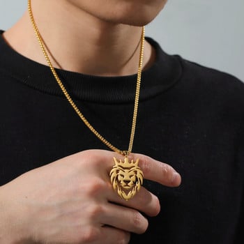 VASSAGO 2023 από ανοξείδωτο ατσάλι Lion King Crown κολιέ ζώων Hip Hop Fashion Ανδρικά κοσμήματα πάρτι
