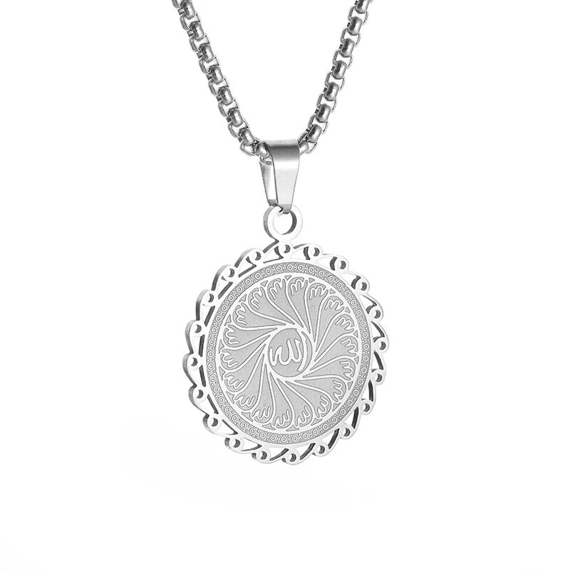 Εξαιρετικό ανοξείδωτο ατσάλι Allah Muslim Αραβικό Στρογγυλό Κολιέ με κρεμαστό Κοράνι Ανδρικά Γυναικεία Ισλαμικά κοσμήματα