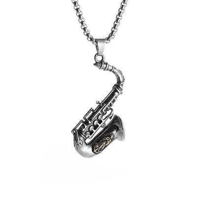 Colier cu saxofon de epocă Gravat Statuia Fecioarei Maria pandantiv Bijuterii catolice pentru bărbați femei Colier punk rock