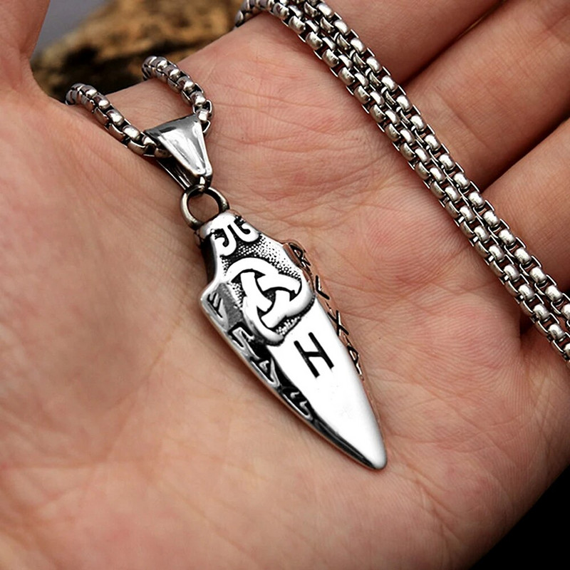 Põhjamaade viikingiruunide keldi sõlme kaelakee meestele, roostevabast terasest vintage nooleotsaga ripats Amulett Ehted Kingitused Dropshipping