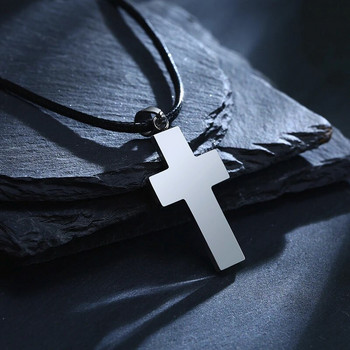 Ανδρικό κολιέ σταυρός, μενταγιόν σταυρός από μαύρο ανθρακονήματα, κρεμαστό κόσμημα από ανοξείδωτο ατσάλι Gentleman Jewelry