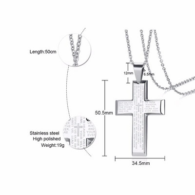 Vyriški kryžminiai karoliai, juodo anglies pluošto lotyniško kryžiaus pakabukas, nerūdijančio plieno briaunų pakabukas džentelmenų papuošalai