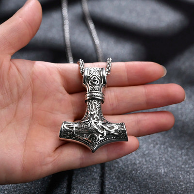 Κολιέ Viking Mjolnir, κρεμαστό κόσμημα Thor`s Hammer, Κολιέ Βίκινγκ από ανοξείδωτο ατσάλι, Κοσμήματα Viking, Φυλαχτό δύναμης, Σκανδιναβική μυθολογία