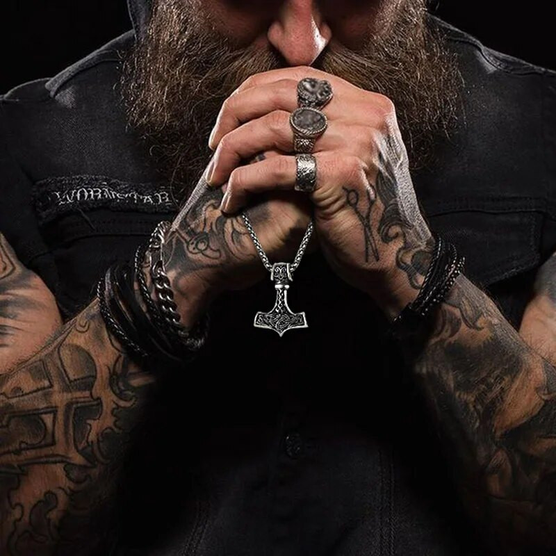 Κολιέ Viking Mjolnir, κρεμαστό κόσμημα Thor`s Hammer, Κολιέ Βίκινγκ από ανοξείδωτο ατσάλι, Κοσμήματα Viking, Φυλαχτό δύναμης, Σκανδιναβική μυθολογία