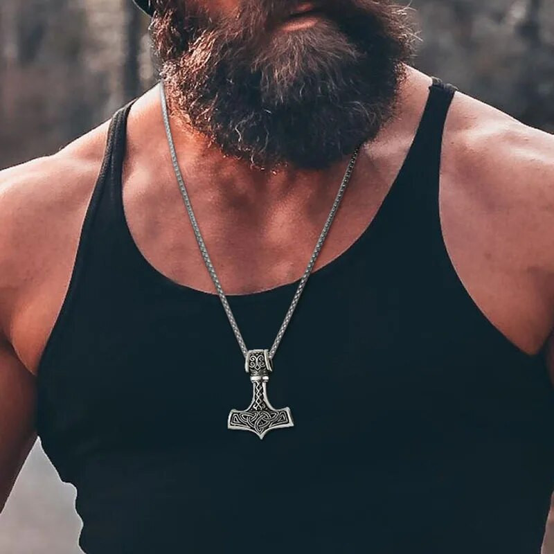 Κολιέ Viking Mjolnir, κρεμαστό κόσμημα Thor`s Hammer, Κολιέ Βίκινγκ από ανοξείδωτο ατσάλι, Κοσμήματα Viking, Φυλαχτό δύναμης, Σκανδιναβική μυθολογία