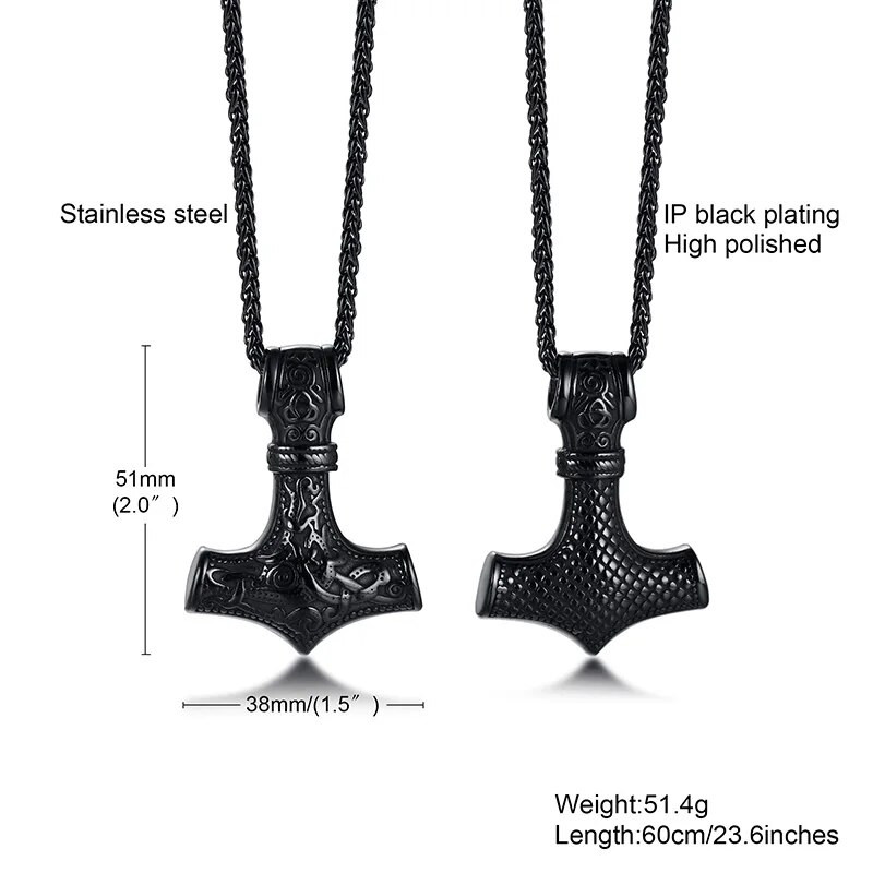 Κολιέ Viking Mjolnir, κρεμαστό κόσμημα Thor`s Hammer, Κολιέ Βίκινγκ από ανοξείδωτο ατσάλι, Κοσμήματα Viking, Φυλαχτό δύναμης, Σκανδιναβική μυθολογία